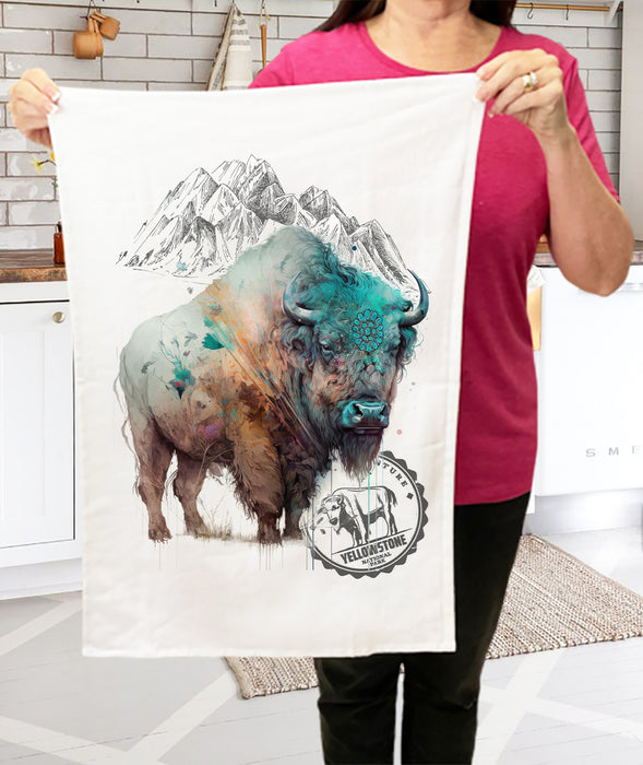 Western Buffalo Turquoise Yellowstone Kitchen Terry Cloth Towels