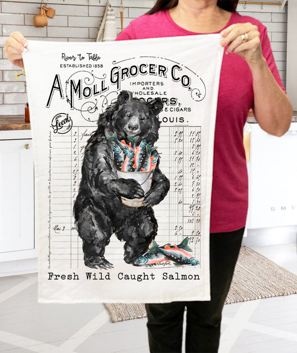 River to Table Bear and Salmon Cotton Terry Cloth Towels