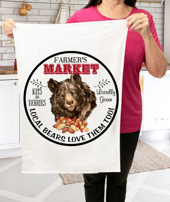 Bear Farmers Market Nuts & Berries Cotton Terry Cloth Towels