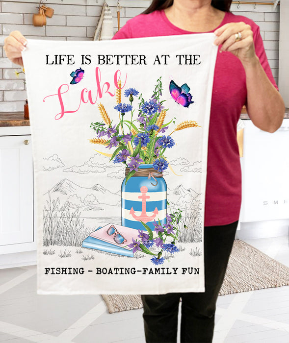 Life is Better at the Lake Flowers Cotton Terry Cloth Towels