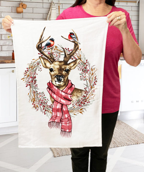 Christmas Reindeer Holiday Cotton Terry Towels Kitchen