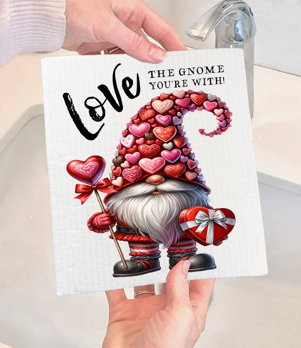 Valentine Chocolate Gnome Love SWEDISH DISH CLOTH