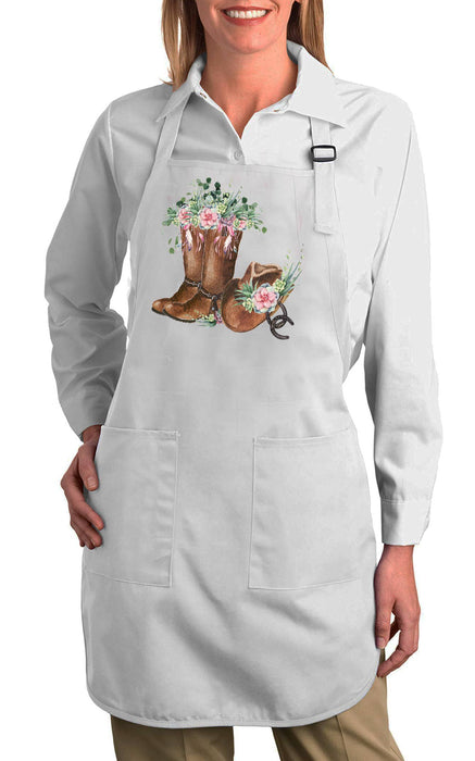 Western Cowboy Boots Flowers Southwestern Cotton Apron