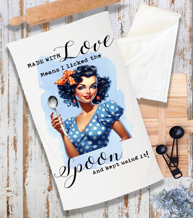 Made with love Licked the Spoon Funny Terry Cloth Towel