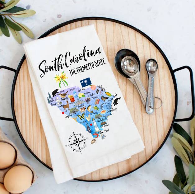South Carolina State Map Souvenir Cotton Tea Towel