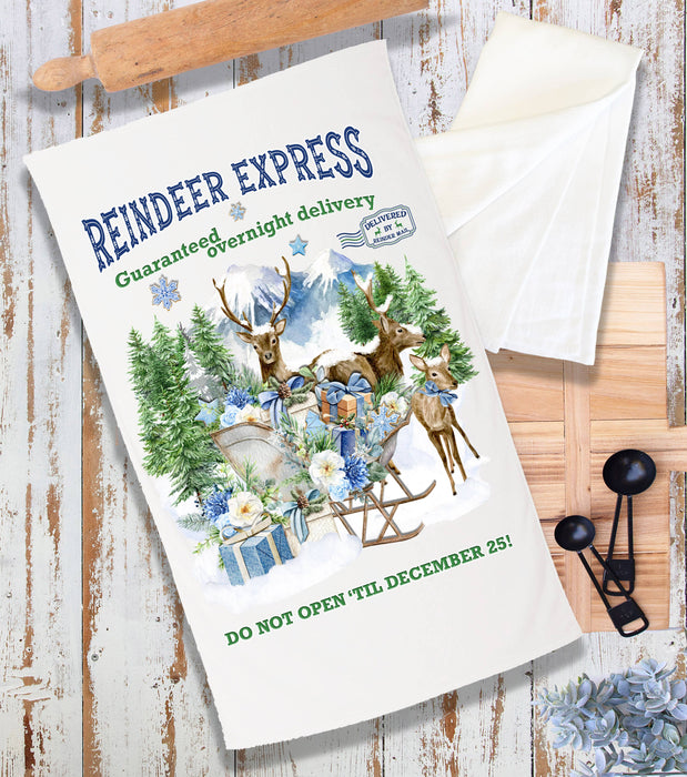 Christmas Blue Reindeer Express Terry Cloth Towel