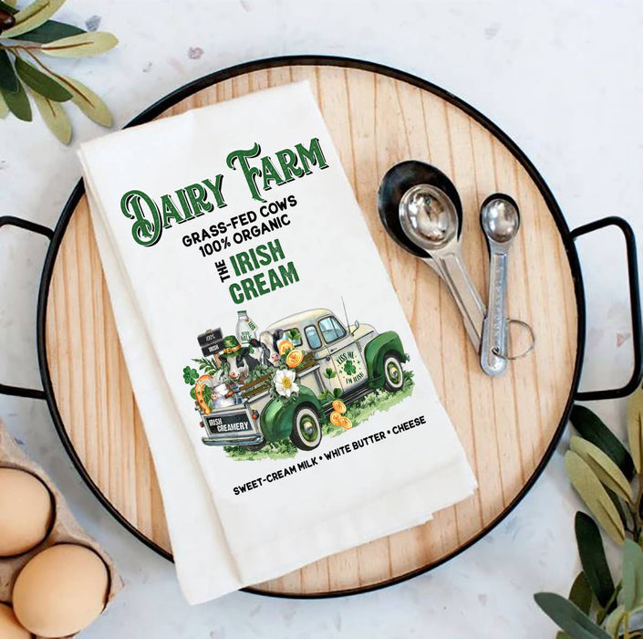 St Patrick's Day irish Crème Dairy Farm Flour Sack Tea Towel