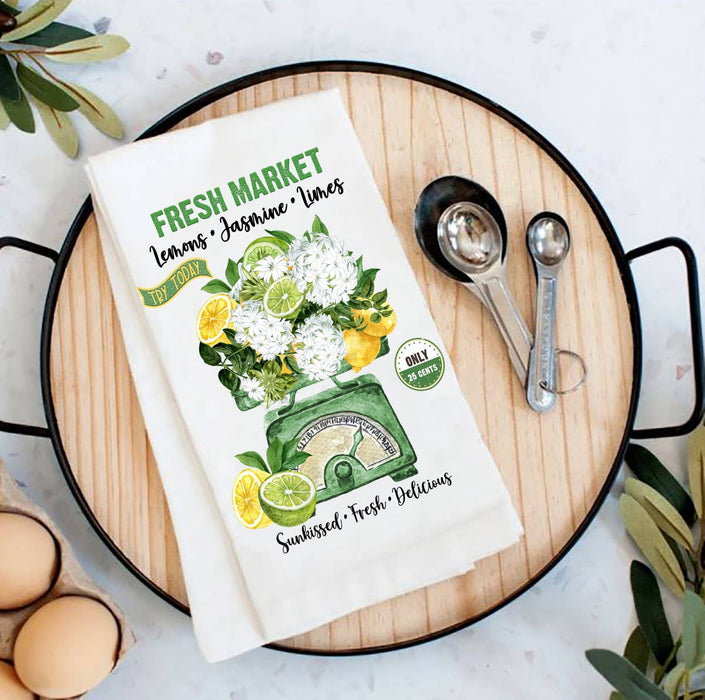 Fresh market Lemons Jasmine Limes Cotton Tea Towels