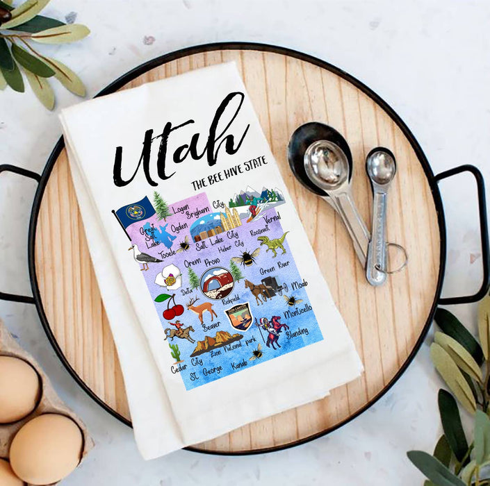 Utah State Map Souvenir  Flour Sack Tea Towel