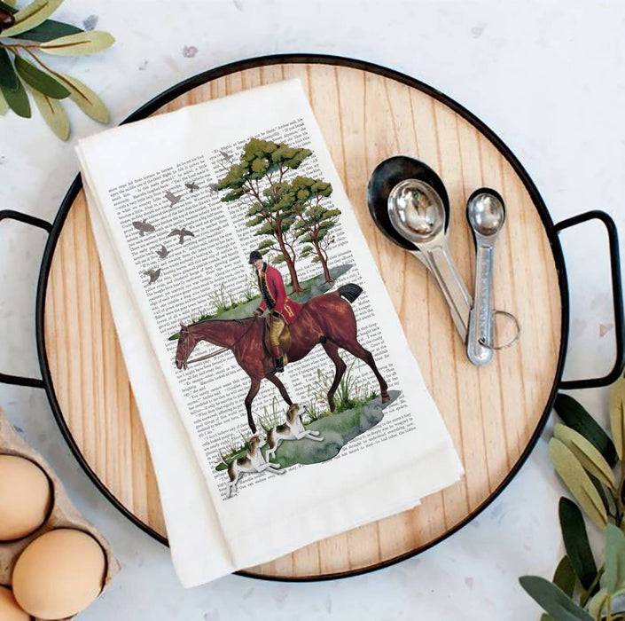 Vintage Fox Hunting Horses Flour Sack Tea Towel