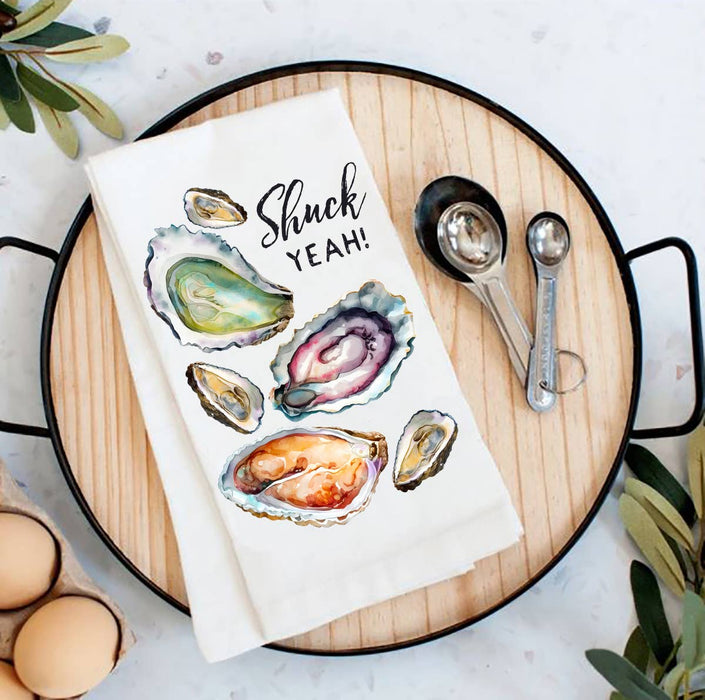 Oysters Shuck Yeah Coastal Beach Flour Sack Tea Towel