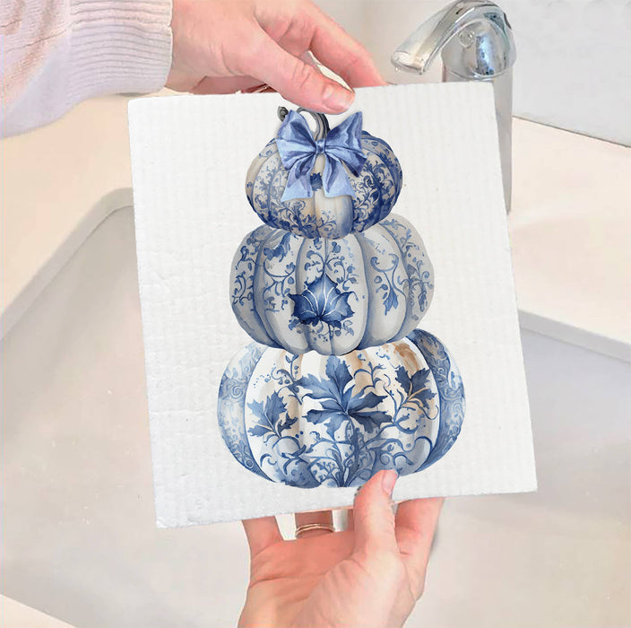 Autumn Stacked Chinoiserie Pumpkins SWEDISH DISH CLOTH