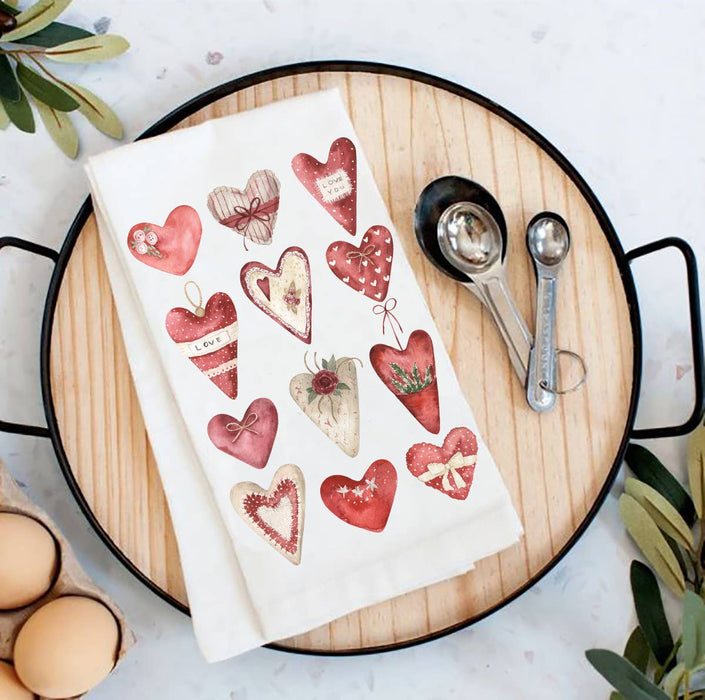 Valentine Farmhouse Country Hearts Flour Sack Tea Towel