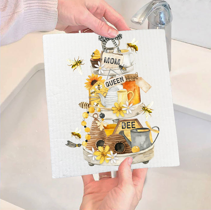 Mom Mother Queen Bee Honey Flowers SWEDISH DISH CLOTHS