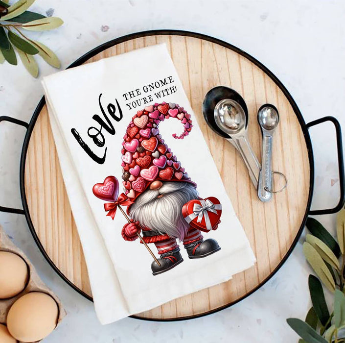 Valentine Chocolate Gnome Love Flour Sack Tea Towel