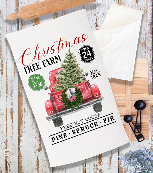 Christmas Tree Farm Red Pick Up Terry Cloth Towel