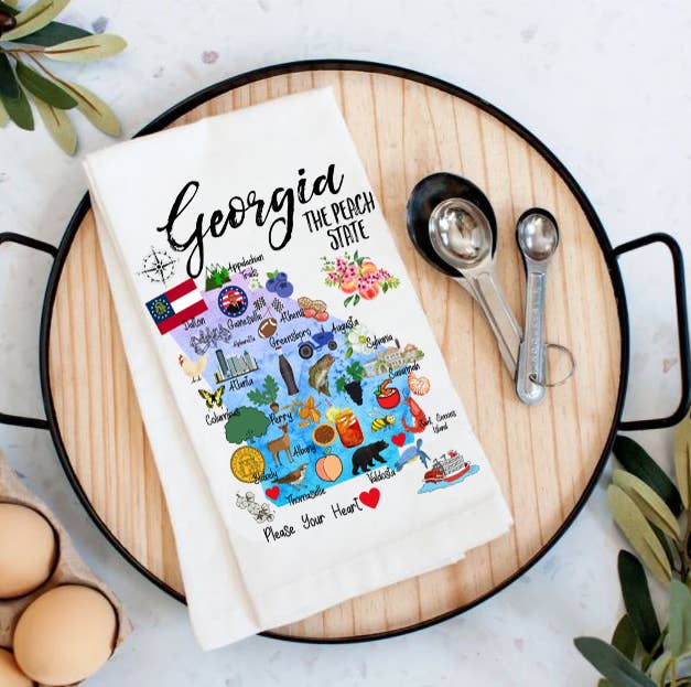 Georgia State Map Souvenir Cotton Tea Towel