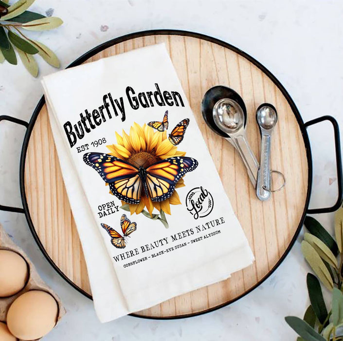 Monarch Butterfly Garden Flour Sack Tea Towel