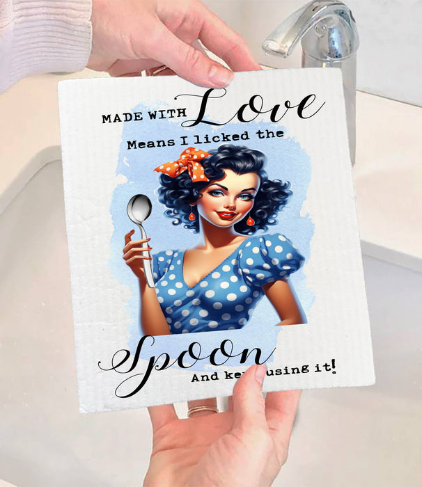 Made with love Licked the Spoon Funny SWEDISH DISH CLOTH