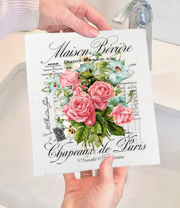 Vintage French Roses Paris  SWEDISH DISH CLOTH