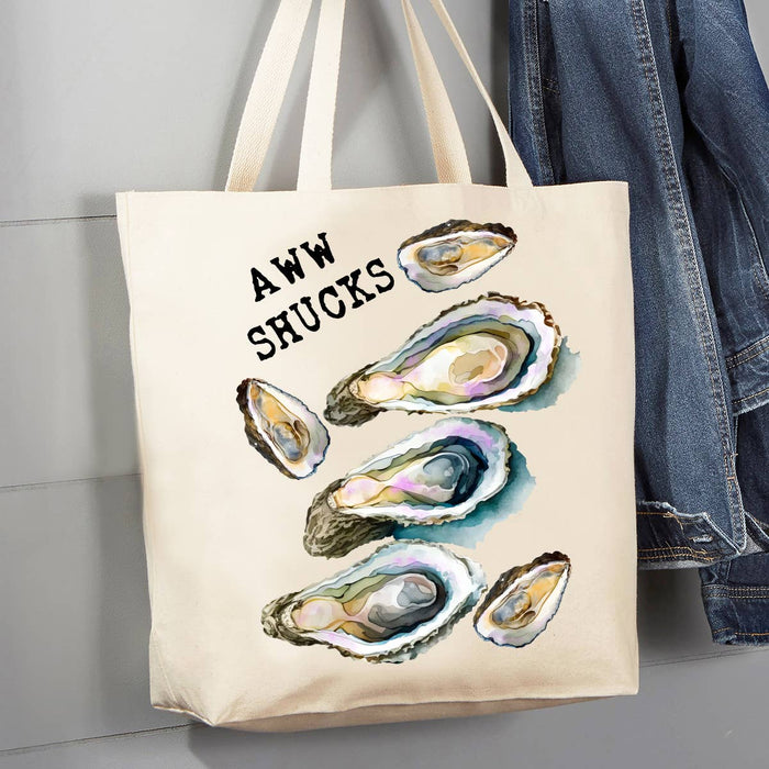 Oysters Aw Shucks Coastal Beach 12 oz Canvas Tote Bag