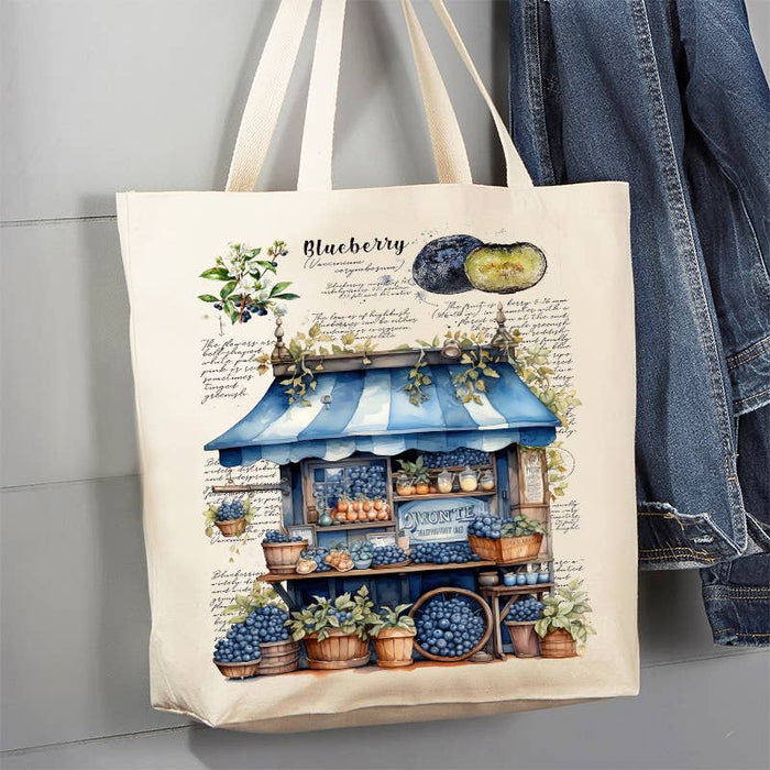 Vintage Blueberry Fruit Cart Market Canvas Tote Bag