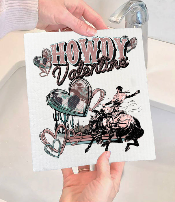 Howdy Valentine Western Cowboy SWEDISH DISH CLOTH