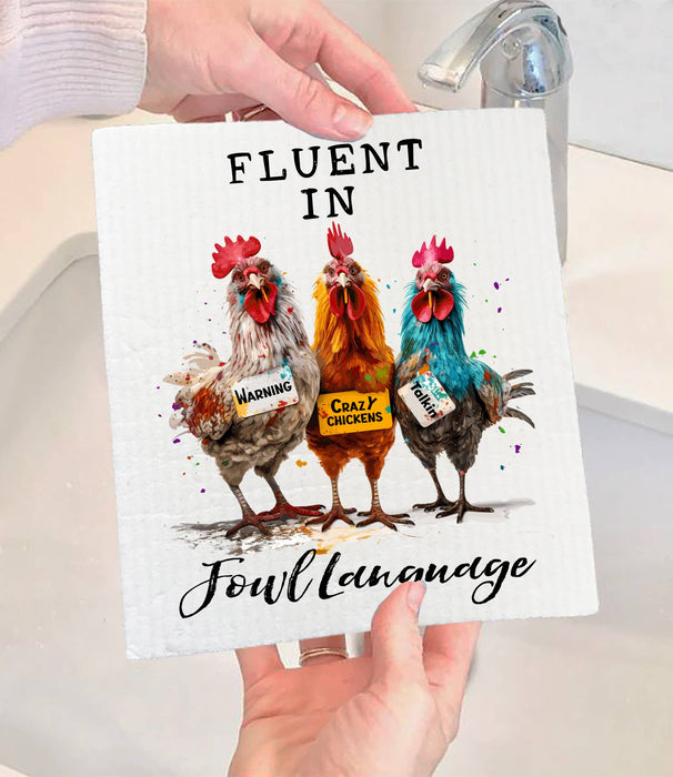 Fluent in Fowl Language Funny Saying SWEDISH DISH CLOTH