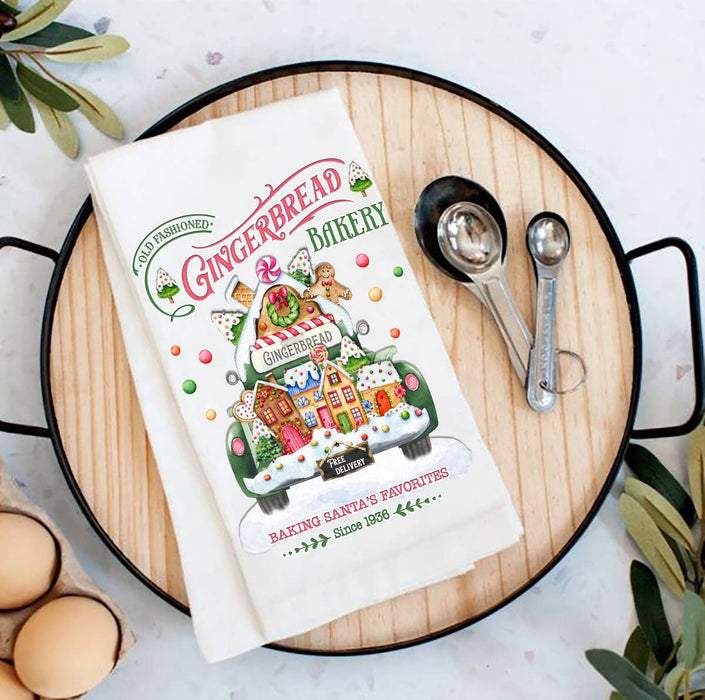 Christmas Gingerbread Bakery Flour Sack Tea Towel