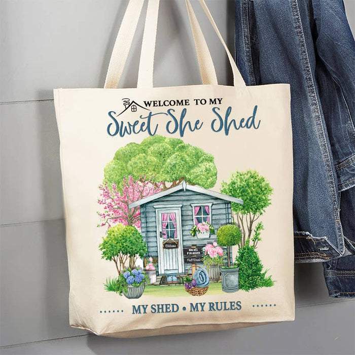 Welcome To My She Shed My Rules Canvas Tote Bag