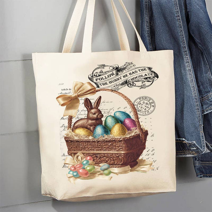 Easter Chocolate Follow the Bunny 12 oz Canvas Tote Bag