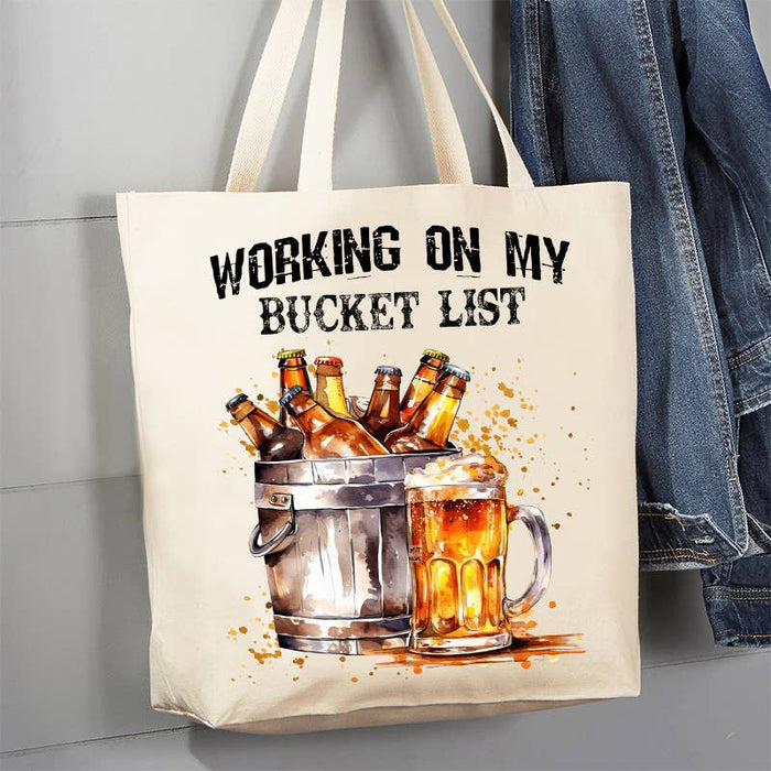 Working on Bucket List Beer Funny 12 oz Canvas Tote Bag