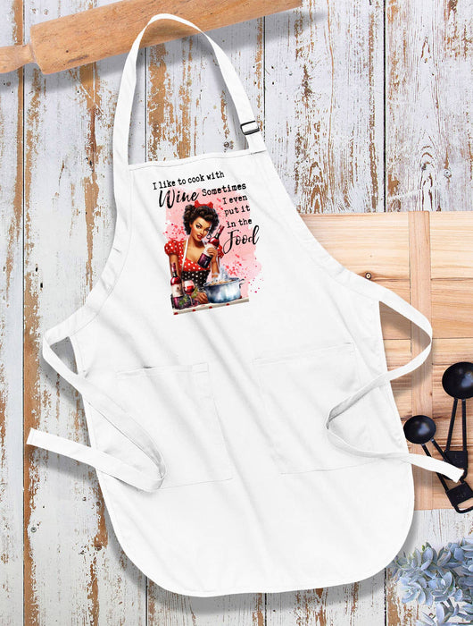 I Cook with Wine Funny Sassy Saying Kitchen Cotton Apron