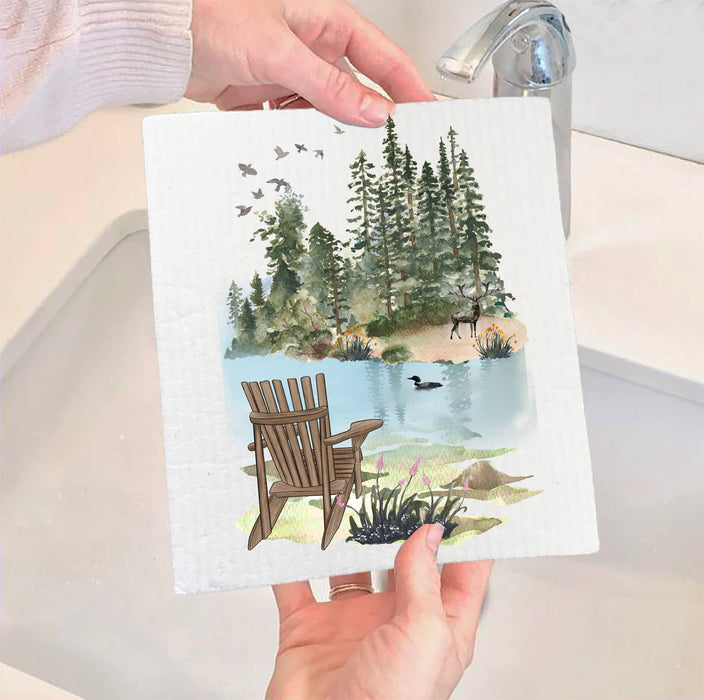 Andirondacks Chairs Lake Mountains Swedish Dish Cloth