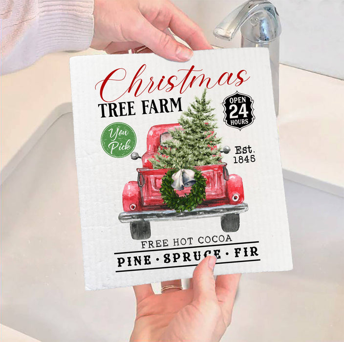 Christmas Tree Farm Red Pick Up SWEDISH DISH CLOTH