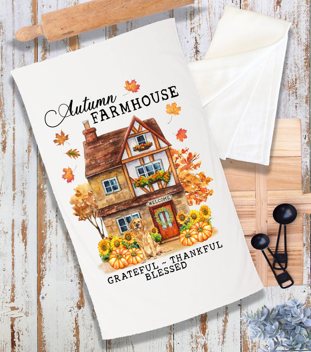 Autumn Fall Farmhouse Grateful Blessed Terry Cloth Towel