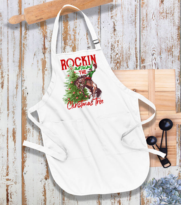 Rockin Around Christmas Tree Western Kitchen Cotton Apron