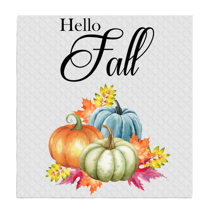 Hello Fall Autumn Colorful Pumpkin SWEDISH DISH CLOTH