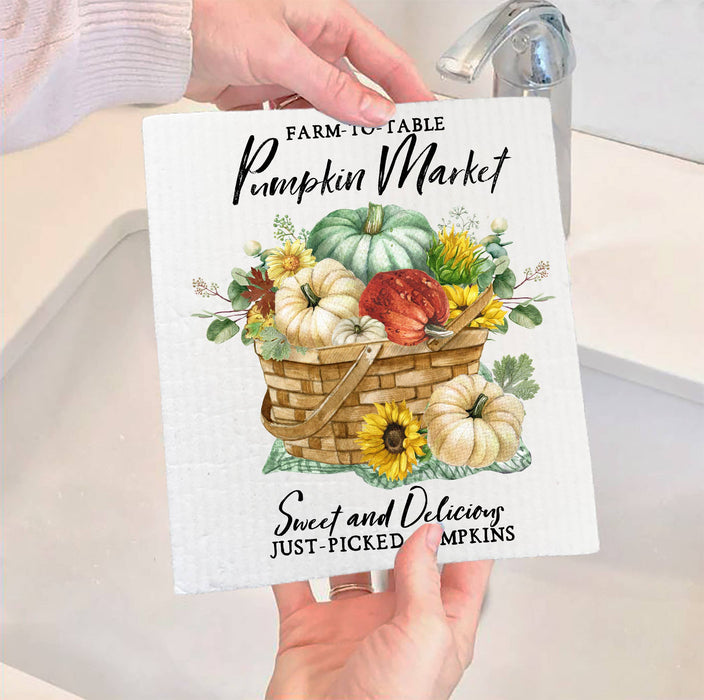 Autumn Fall Pumpkin Market Baskets SWEDISH DISH CLOTH