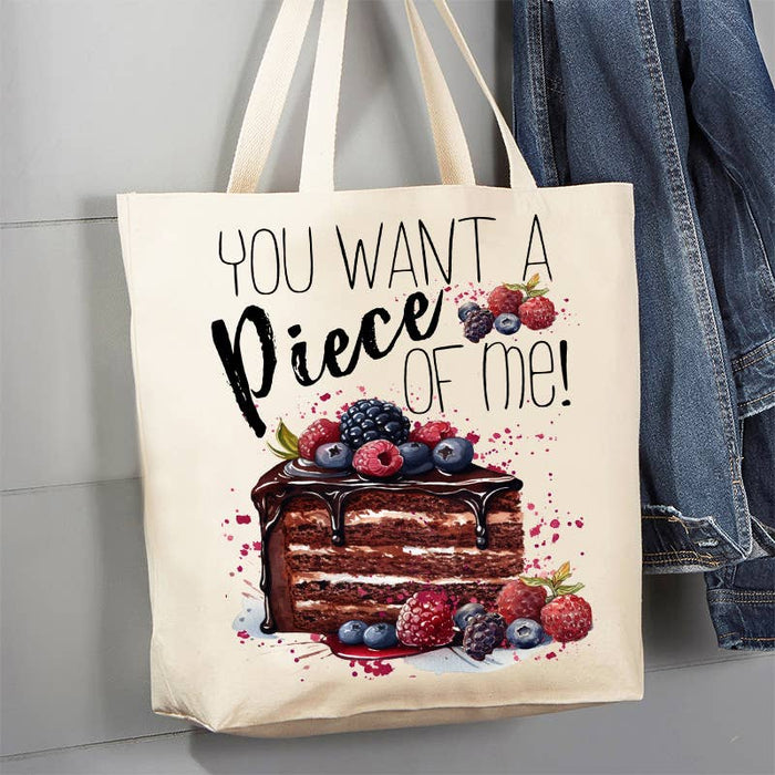 Want a Piece of Me Cake Funny 12 oz Canvas Tote Bag