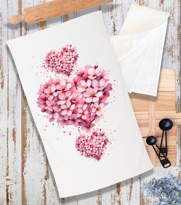 Valentine Pink Blossoms Flower Heart Terry Cloth Towel
