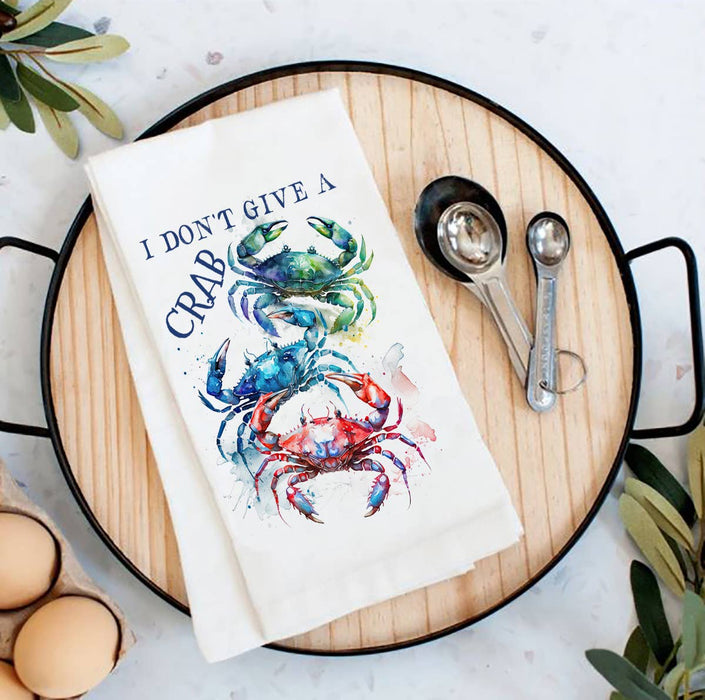 Coastal Beach I Don't Give a Crab Flour Sack Tea Towel