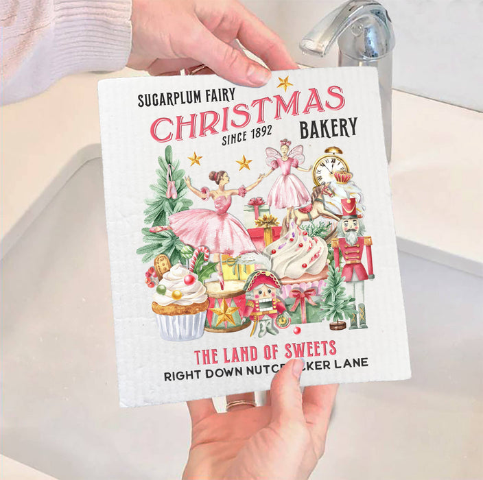 Christmas Pink Sugar Plum Bakery SWEDISH DISH CLOTH