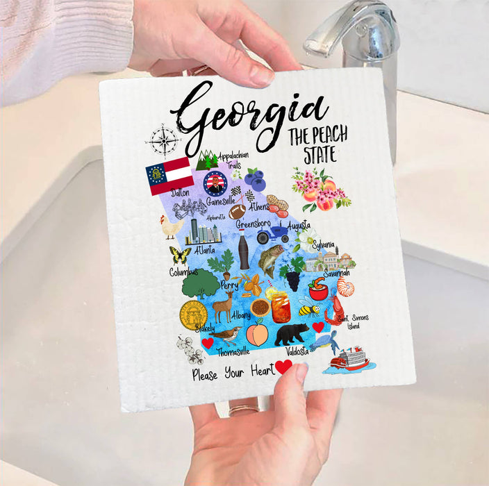 Georgia State Map Souvenir SWEDISH DISH CLOTH