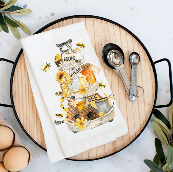 Mom Mother Queen Bee Honey Flowers Flour Sack Tea Towel
