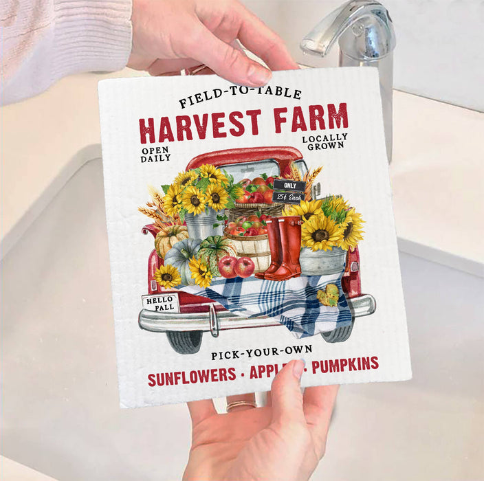 Autumn Fall Harvest Farms Red Truck SWEDISH DISH CLOTH