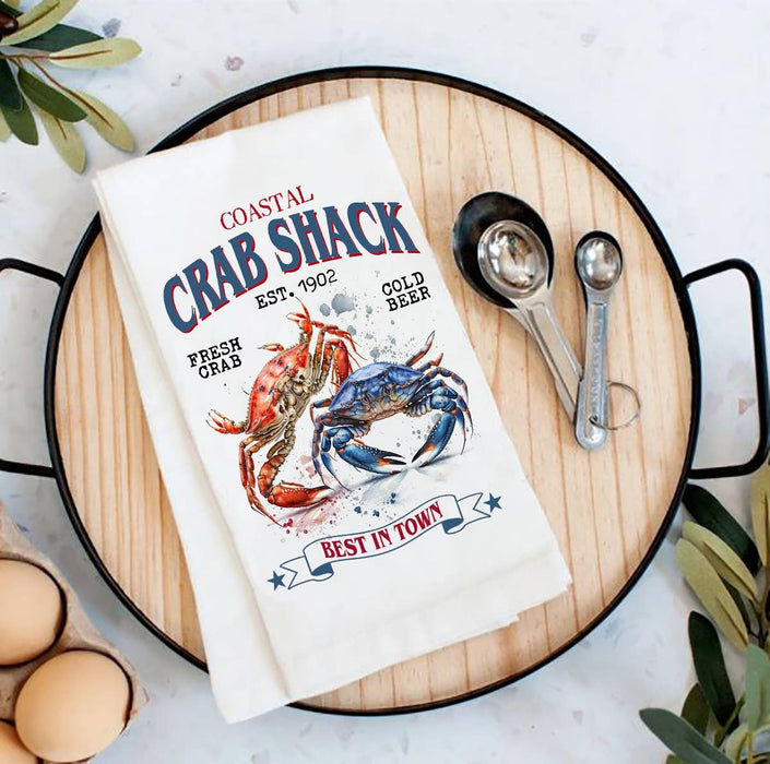 Coastal Beach Crab Shack Flour Sack Tea Towel