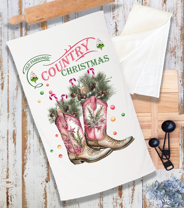 Country Christmas Cowboy Boots Western Terry Cloth Towel