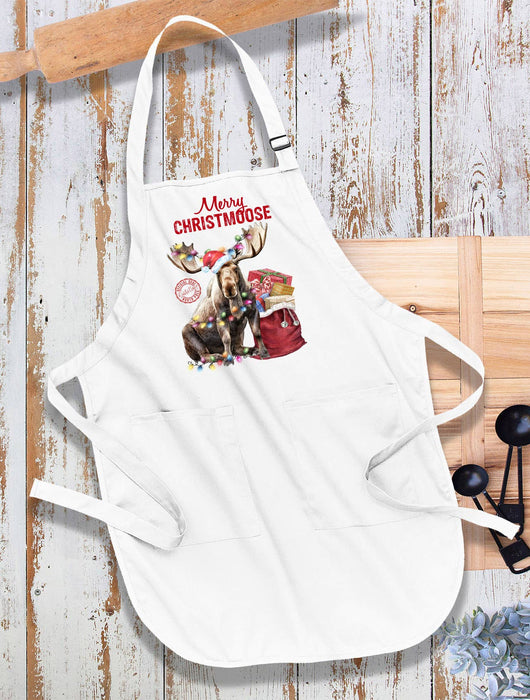 Christmas Merry Christmoose Moose Kitchen Cotton Apron