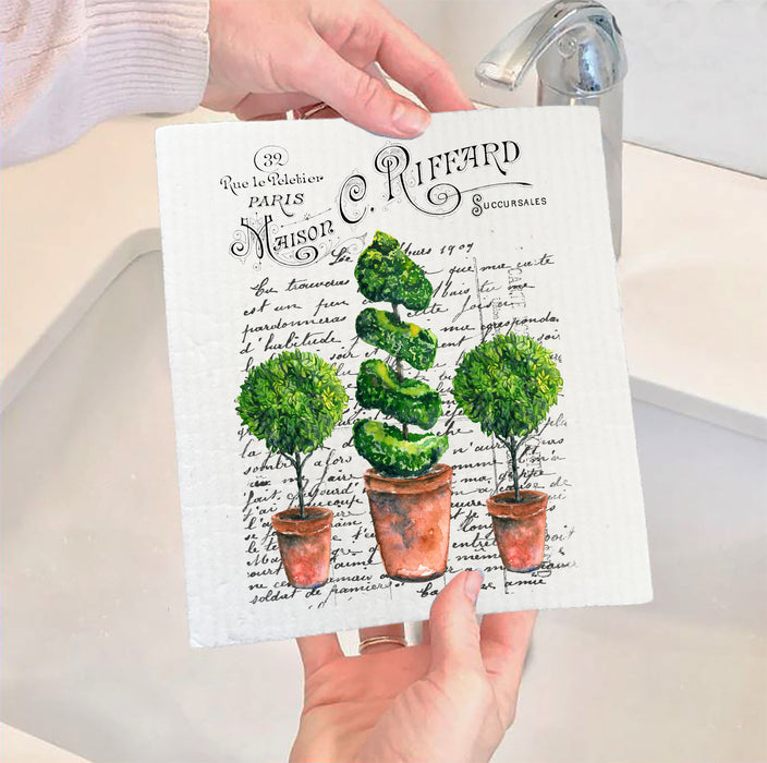 Vintage French Topiary Trees Swedish Dish Cloth